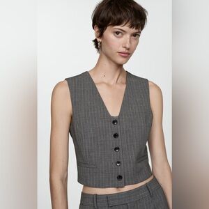 Mango Gray Pinstripe Vest with Black Buttons